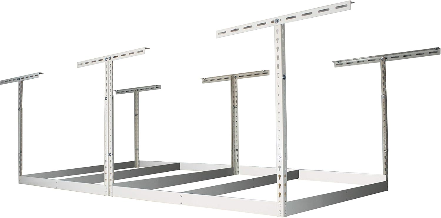 MonsterRax 4x8 Overhead Storage Rack Frame Kit - Hanging Storage Shelves, Ceiling Storage Rack System, Overhead Garage Organizers - (White, 12"-21")
