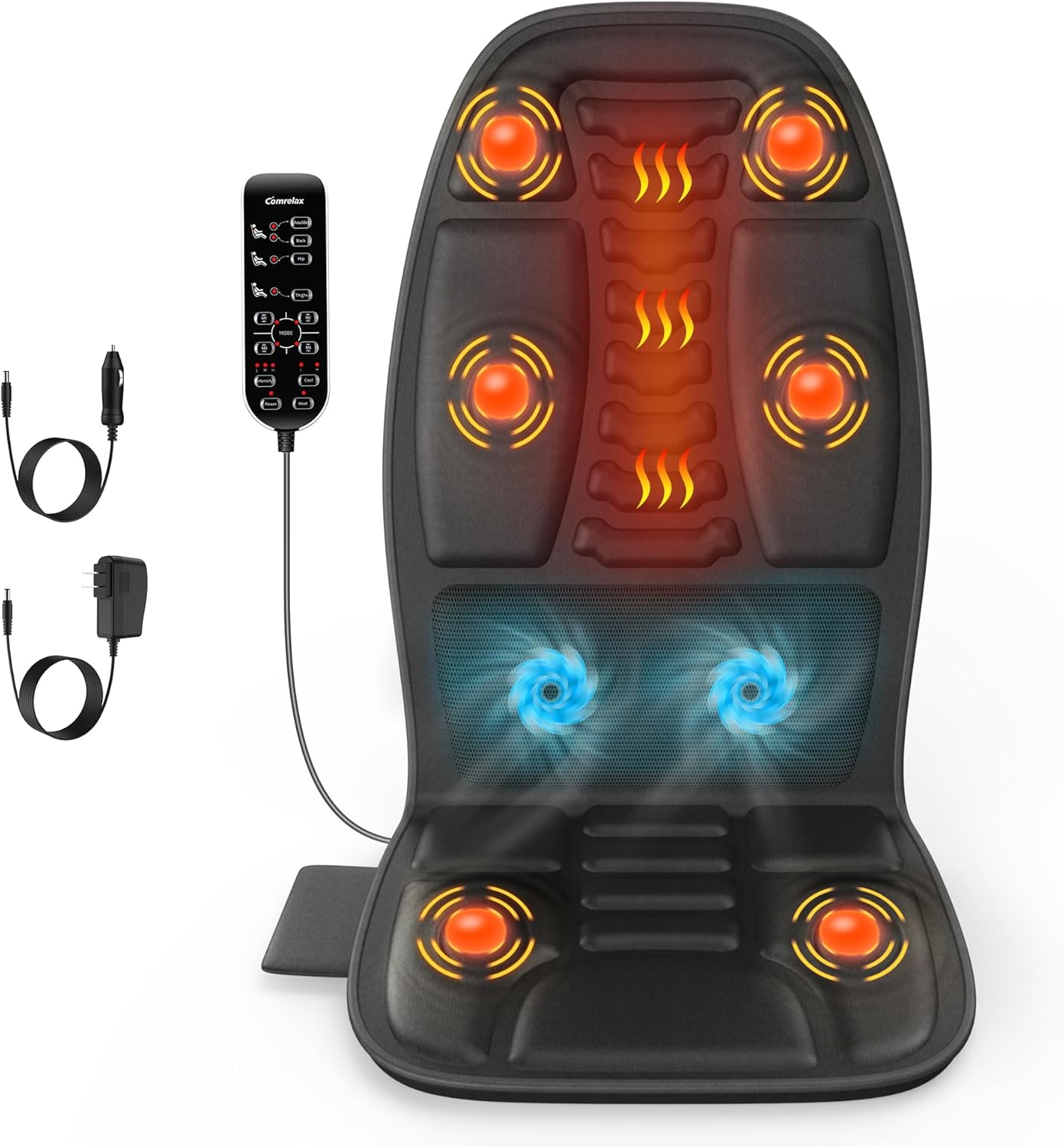 Massage Seat Cushion with Heat, Cooling Back Massager for Chair, Chair Massager for Full Body Massage, Deep Tissue Vibration Pad with 2 Adapters, Gifts for Dad Mom
