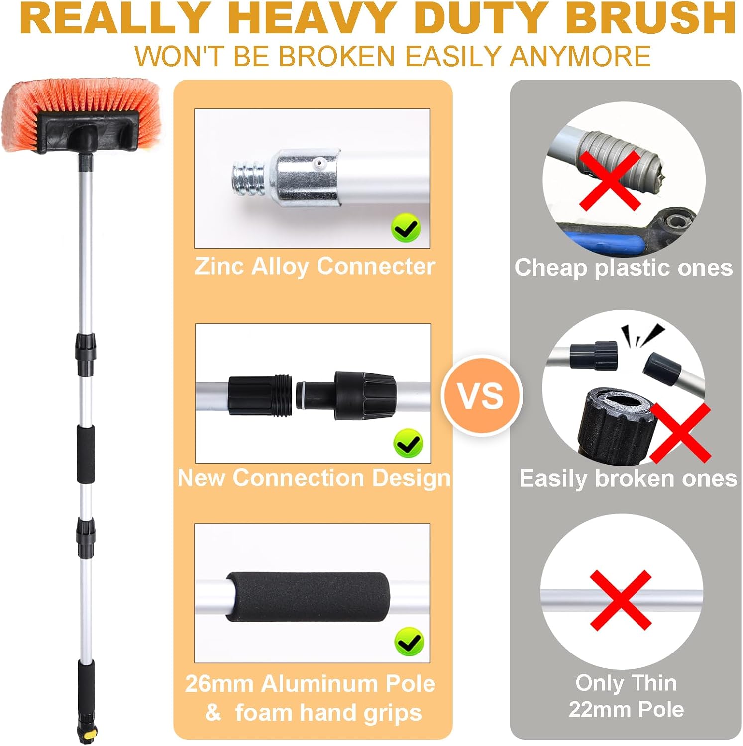 69 Inches Car Wash Brush with Long Handle for Car Truck Boat Washing (Orange)