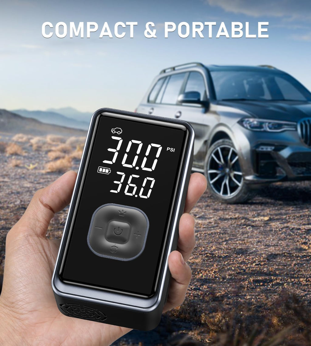 Tire Inflator Portable Air Compressor, 150PSI Cordless Mini Air Pump with Digital Pressure, Bike Pump, 3X Fast Inflation Tire Inflator for Car, Motorcycle, Bike, Ball-LED Light and Auto Shut-Off