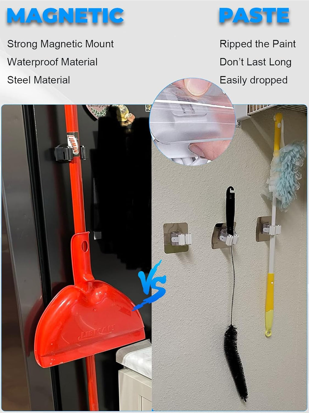 Magnetic Broom Mount, Mop Holder Magnetic No Drilling Magnetic Tool Holder Wall Mount for Garden Tool,Rack Rake,Shovel Handle,Garage,Kitchen,Laundry Tools Organizer-8 PCS/Gray