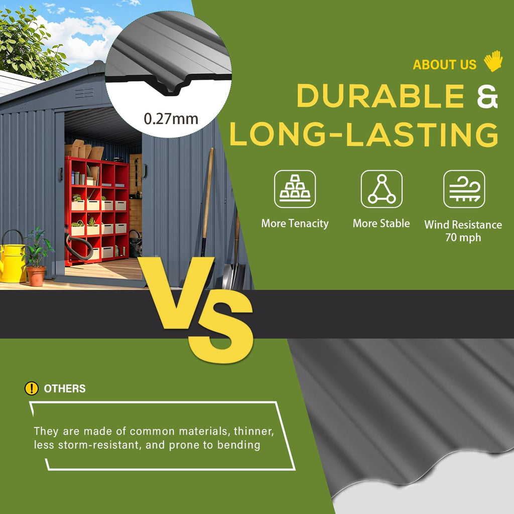 AECOJOY 12' x 14' Outdoor Storage Shed with Sliding Door, Outdoor Sheds & Outdoor Storage Clearance Backyard Shed Storage Cabinet, Large 14x12 Metal Storage Tool Shed