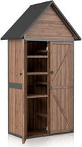 Outdoor Storage Shed with Waterproof Roof - Heavy-Duty Metal & Wood Garden Cabinet, Adjustable Shelves, Large Capacity Waterproof Design for Patio, Garage, Backyard (Dark Brown)