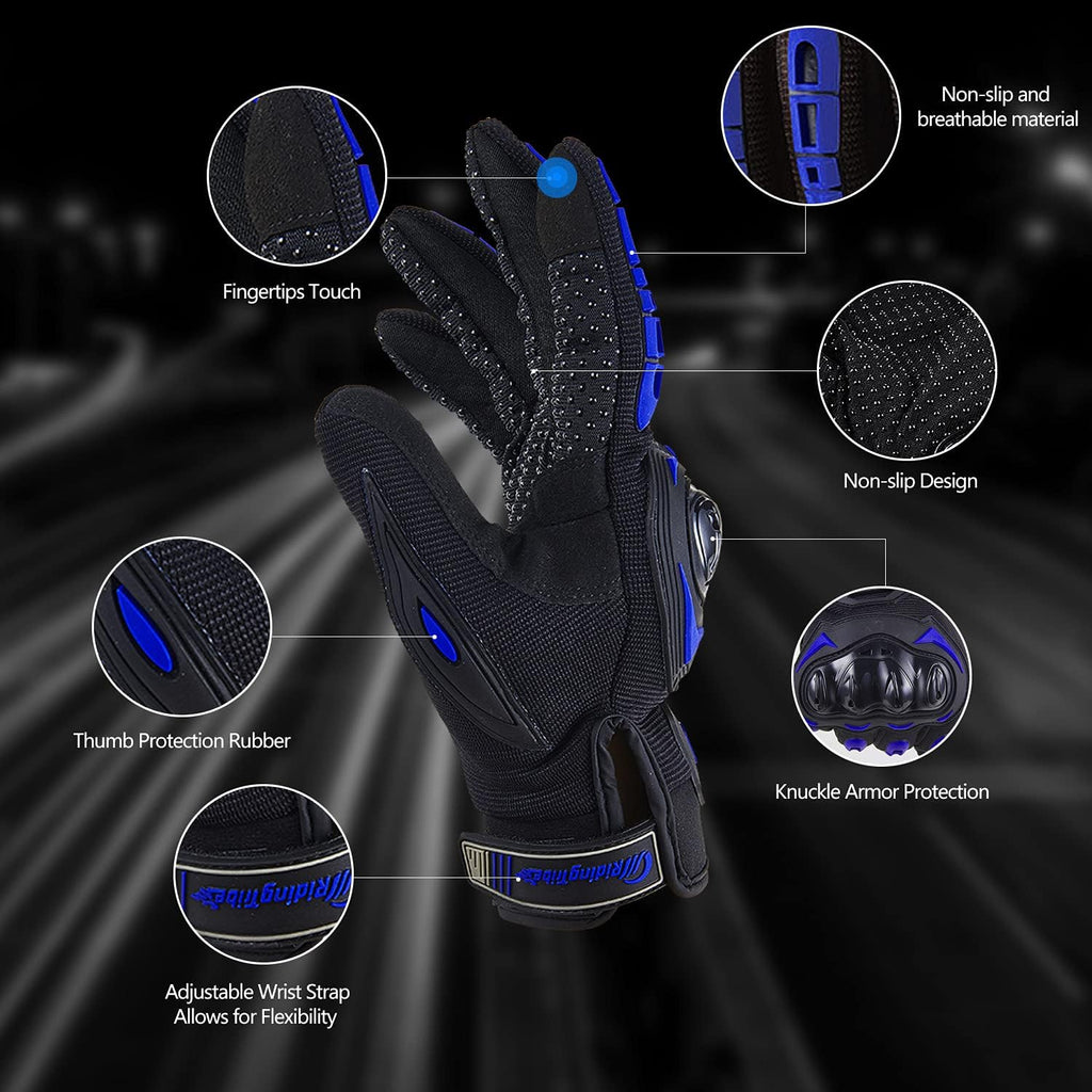 Motorcycle Gloves for Men and Women Full Finger Touchscreen Mountain Dirt Bike Gloves for Powersports BMX ATV MTB Driving Motocross Cycling Gloves(XXL, Blue)
