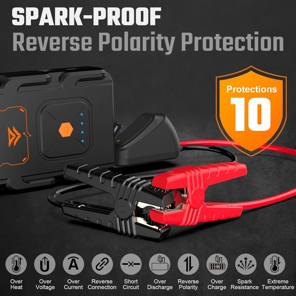 G21C Battery Jumper Starter Portable 2000A Car Jump Starter Portable Battery Booster for 7.0L Gas and 6.5L Diesel Engines 12V Jump Box with USB Quick Charge LED Flashlight and Compact Storage Case
