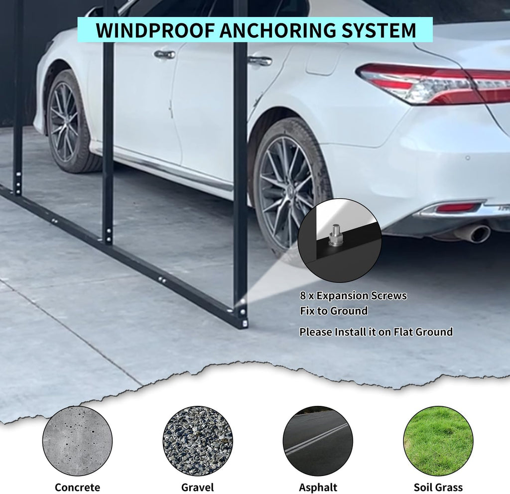 10x15 FT Metal Carport, Heavy Duty Car Port Canopy with Galvanized Steel Roof & Frame, Large Metal Carport Kit, Steel Car Shelter, Outdoor Car Garage for Car, Boat, Truck, Black