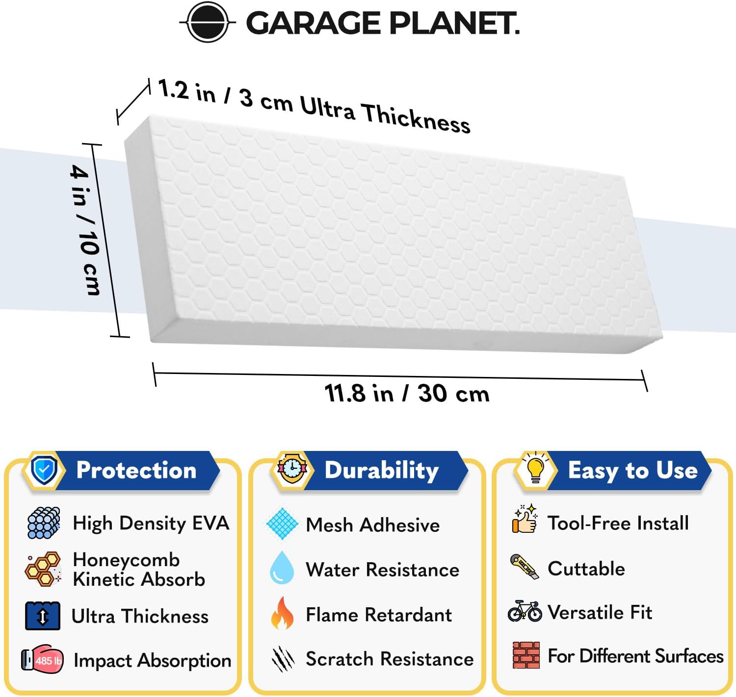 WP01 Garage Wall Protector Car Door Protector, Tool-Free, Designed in Australia (White, 4 Pack)