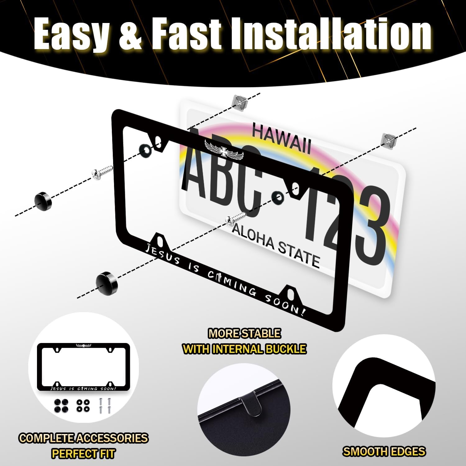 Jesus is Coming Soon License Plate Frame Christian Cross License Plate Holder Funny License Plate for Car Decoration Stainless Steel Religion Car Accessory with Screws Men Women 12.3" x 6.3"