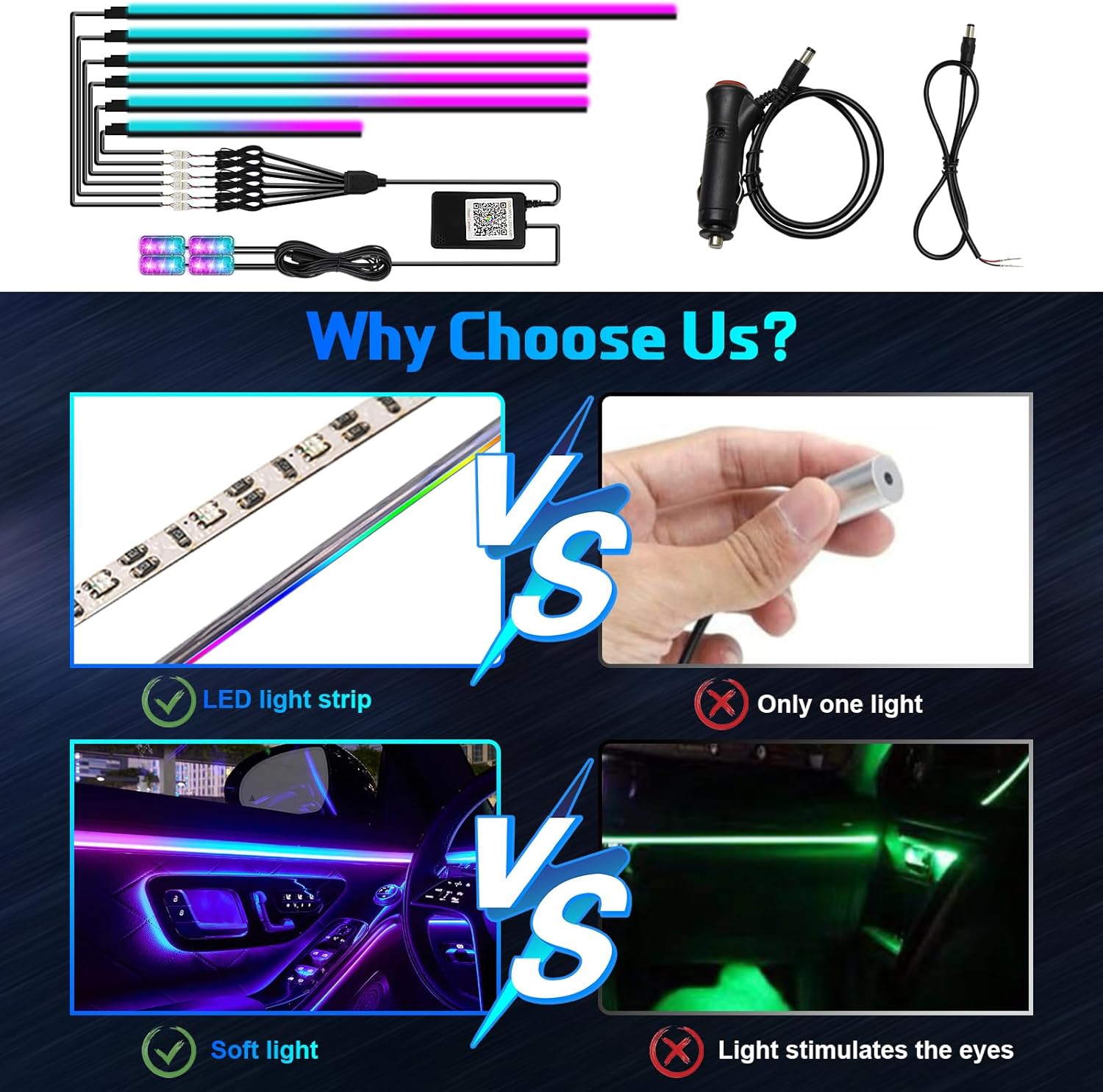 Dreamcolor Interior Car Lights, WEBUPAR Car Accessories 10 in 1 Car LED Strip Lights with APP Control and 213 Modes, 175 inches 593 LEDs Acrylic Fiber Optic Lights, RGB Neon Car Lighting