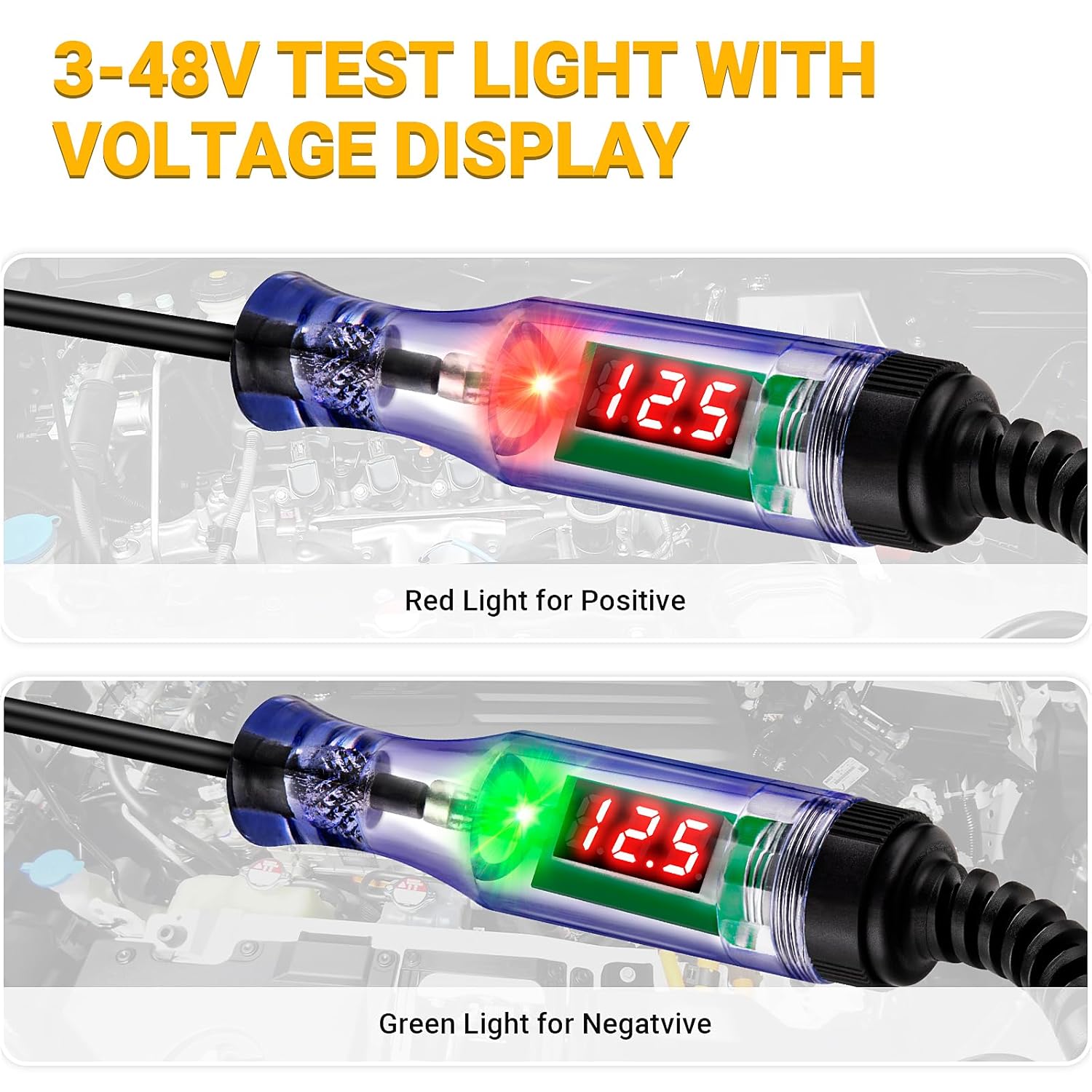 Test Light Automotive 3-48V Digital LED Circuit Tester, Auto Light Tester with Voltage Display, Electric Tester Pen with Voltmeter and Probe for Checking Car Truck Motorcycle Fuses & Battery Voltage