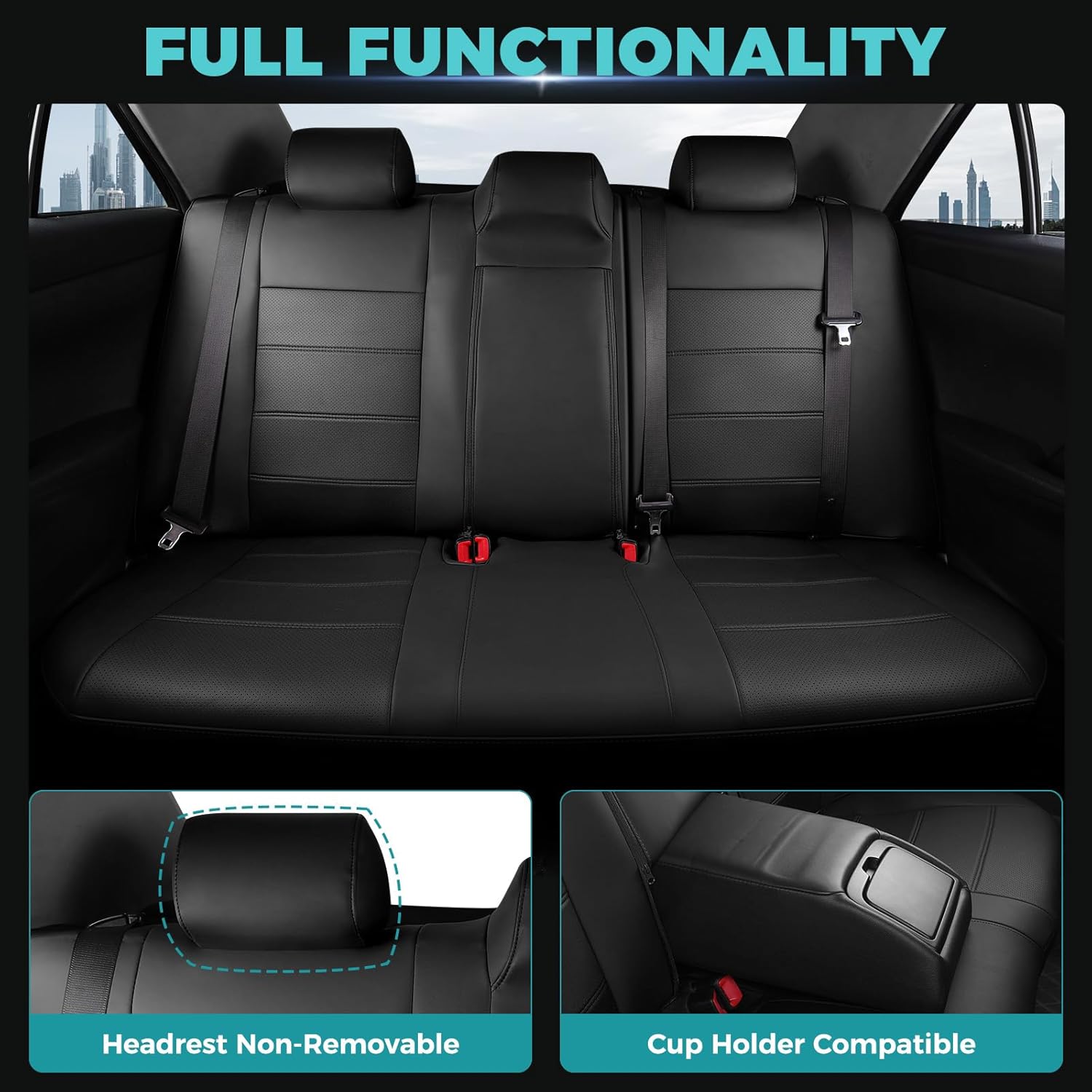 for Toyota Camry Seat Covers L LE XLE 2012 2013 2014 2015 2016 2017 - Custom Fit Car Seat Covers Full Set, Waterproof Breathable Luxury Leather Seat Covers for Cars, Black Not for Hybrid