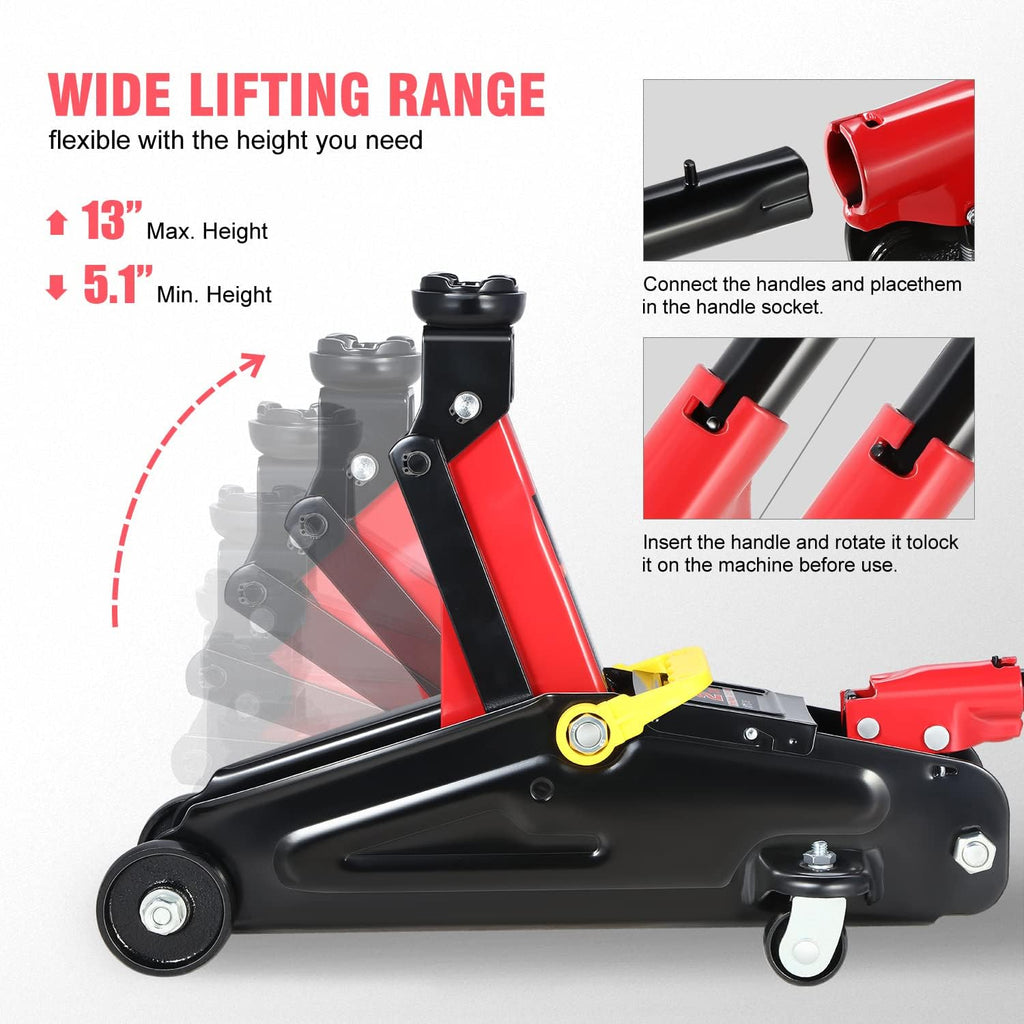 DNA MOTORING TOOLS-00234 Low Profile Hydraulic Trolley Service/Floor Jack, 2 Ton (4000 lbs) Capacity, Lifting Range 5.1"-13", Black