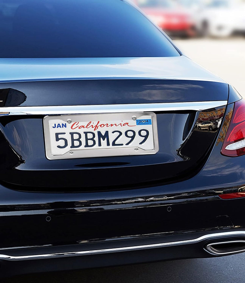 2 Pcs 4 Holes Stainless Steel License Plate Frame，Car License Plate Holder Bracket with Mount Hardware ，Screw， Caps Cover Set Car Accessories