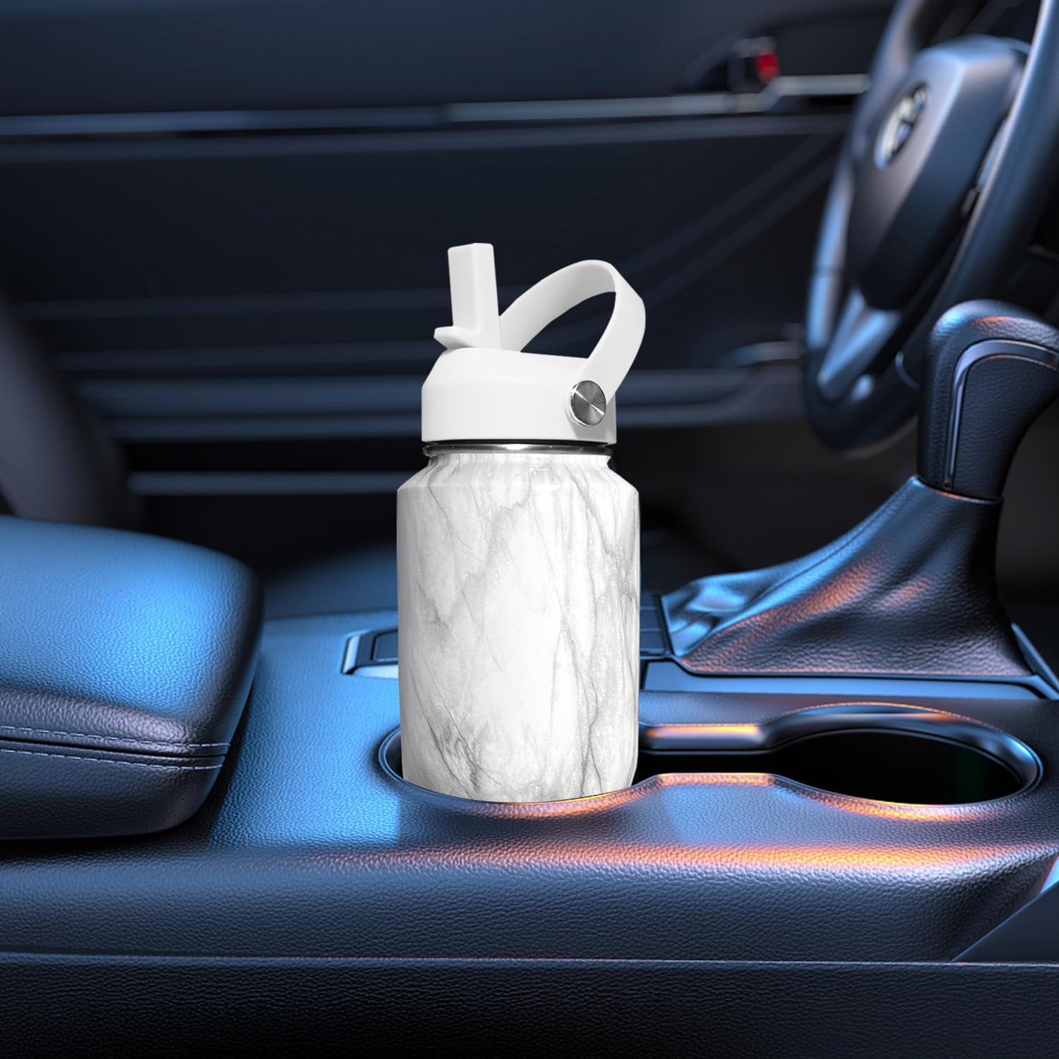 SENDESTAR 32oz Water Bottle Wide Mouth Stainless Steel Vacuum Insulated Double Wall with 2 Straw Lids Fit in Any Car Cup Holder TXIN-32-Marbling