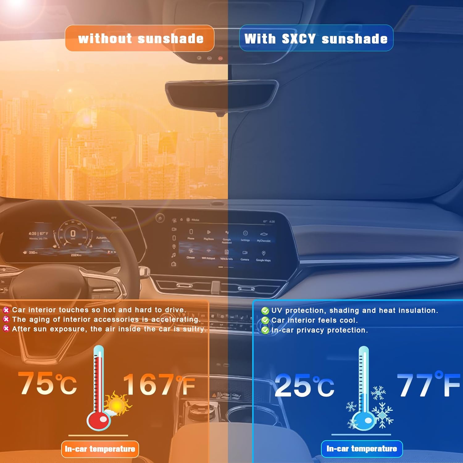 SXCY for 2025 Chevrolet Equinox [Gas] Windshield Sunshade [Not for EV] for Chevy Equinox 2025 Accessories 2025 Chevy Equinox Sunshade Foldable Sun Shield 2025 Chevy Equinox Sun Shade Block UV Rays