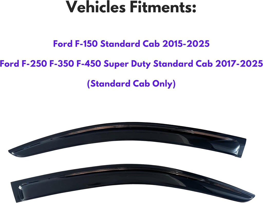 KPY Window Visor Compatible with 2015-2025 Ford F150, F250 F350 F450 SuperDuty 2017-2025, 2PC Rain Guard Vent Deflector Tape-On, 2016 2018 2019 2020 2021 2022 2023 2024 (Regular/Standard Cab Only)