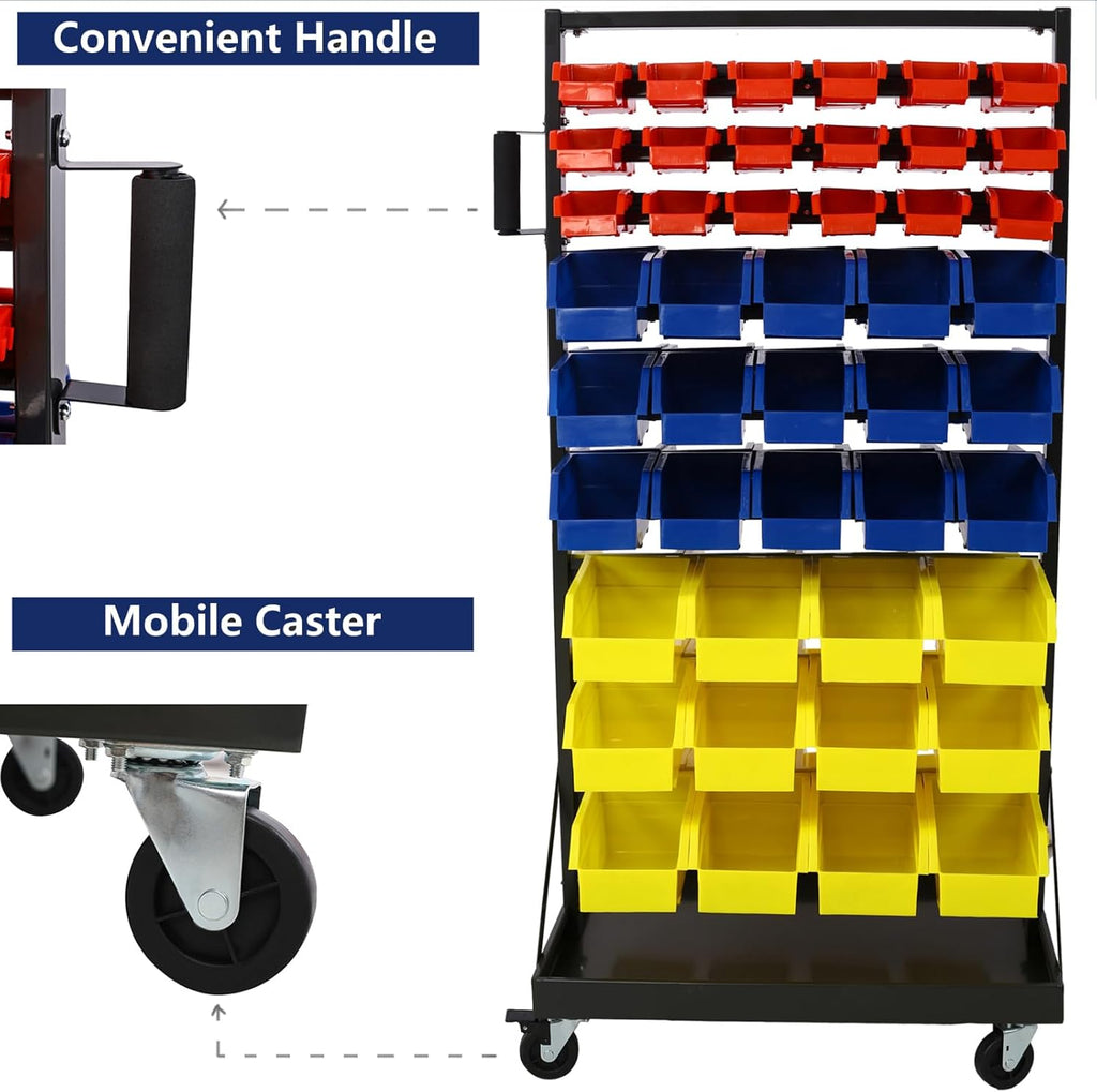 90 Parts Bin Rack Garage Storage Unit 9 Tiers System Steel Shelf with Portable Wheels, Mobile Tool Organizer Plastic Bins, for Men Birthday Gift (9 Tiers)