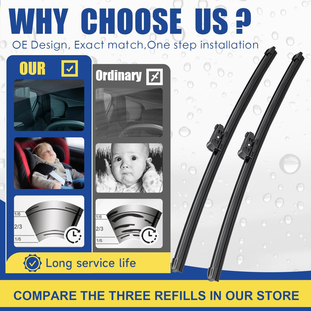 3 wipers Factory Replacement for Benz GL-Class 2013-2016 GL450 GL350 GL550 ML-Class 2012-2015 ML350 ML550 ML63 GLE-Class 2016-2017 Original Equipment Wiper Blades 26"+23"+12"(Set of 3) Top Lock