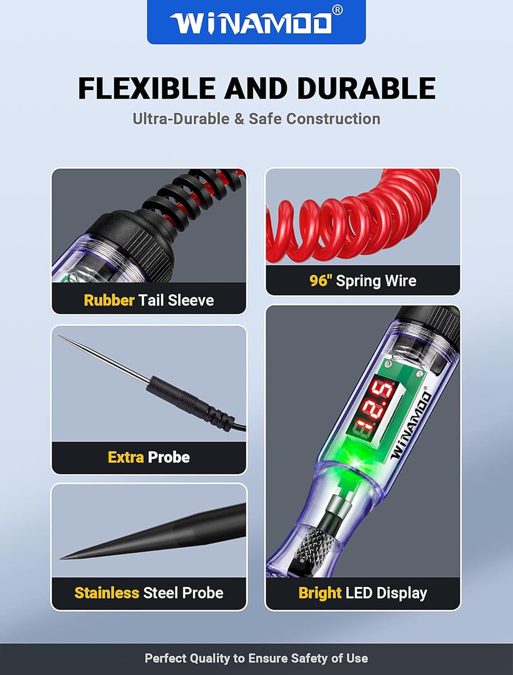 Upgrade Automotive Test Light with 3-80V LED Digital Voltage Display, Auto Circuit Tester with Voltmeter & Extra Probe, Electric Test Pen w/Dual Color Polarity Indicate for Car Fuse DIY Testing
