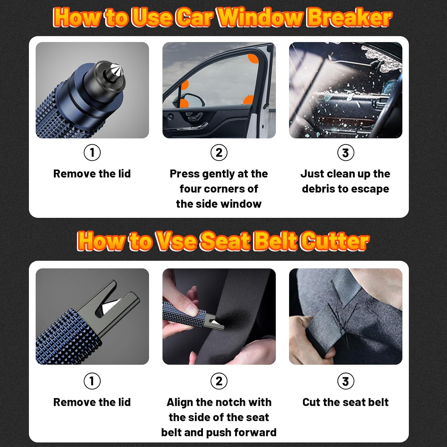 Window Breaker - SafeHammer Glass Breaker Under Water, Upgraded Antiskid, Car Hammer Seatbelt Cutter Car Window Breaker Emergency Escape Tool, Safe hammer Glass Breaker for New Cars (2PCS Blue)