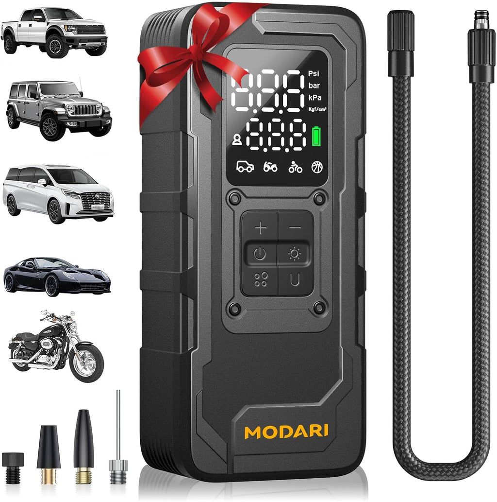 Tire Inflator Portable Air Compressor - 4X Faster 160 PSI Portable Air Pump for Cars - Cordless Tire Inflators with Gauge - Portable Tire Inflator for Car, Pickup, Bike and More