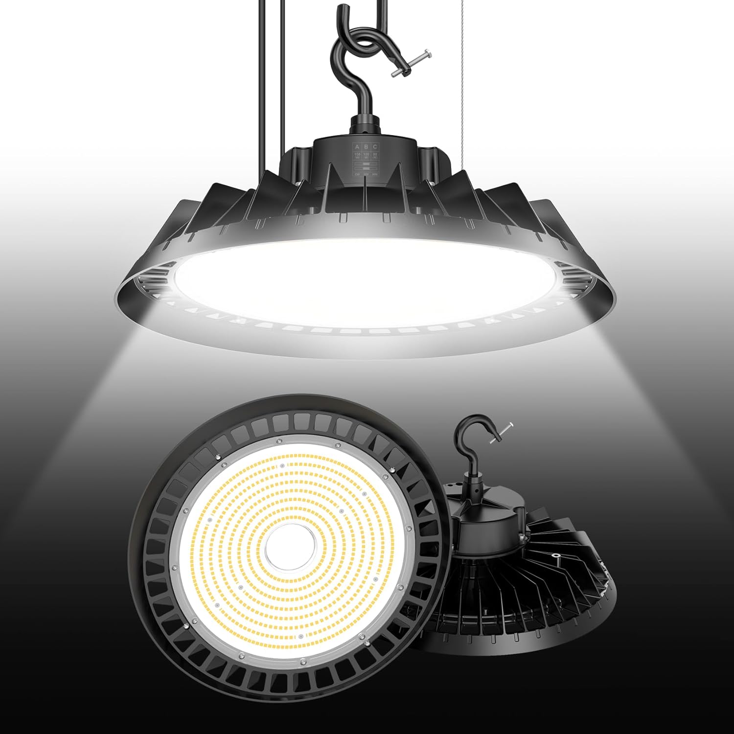 LED High Bay Lights, Super Bright 150W UFO High Bay LED Shop Lights, 22500LM 5000K, 0-10V Dimmable, 5' Cable Plug, IP65 Waterproof, ETL Listed Plug & Play Lighting High Bay for Gym Factory Warehouse
