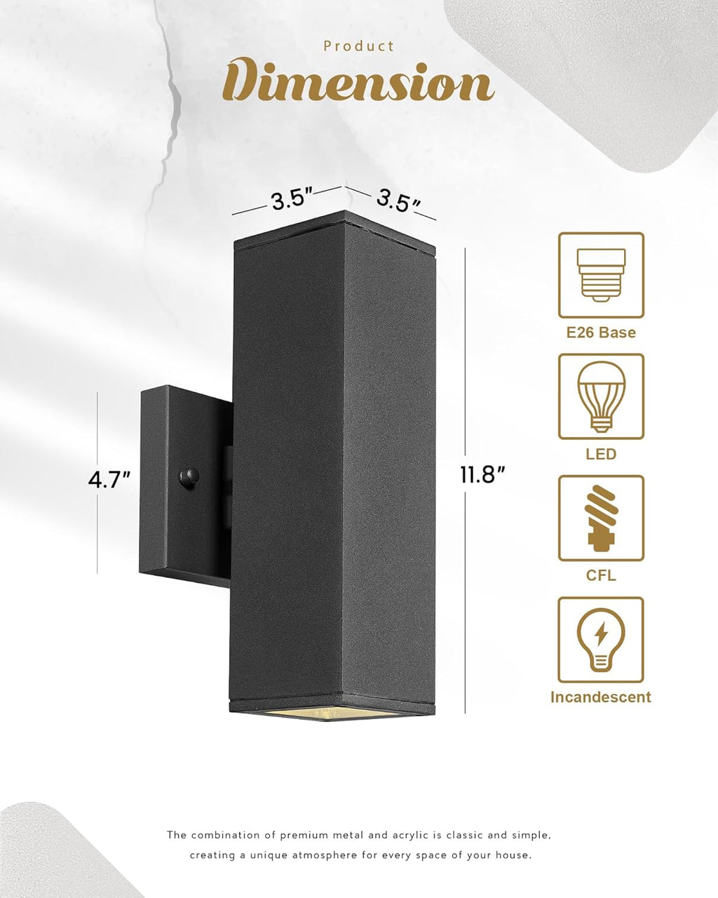Ken & Ricky 2 Pack Dusk to Dawn Outdoor Lighting, Modern Exterior Lighting Fixtures, Aluminum Front Porch Light, Black Outdoor Wall Sconce with Glass Cover, KR3324-W-2PK-B