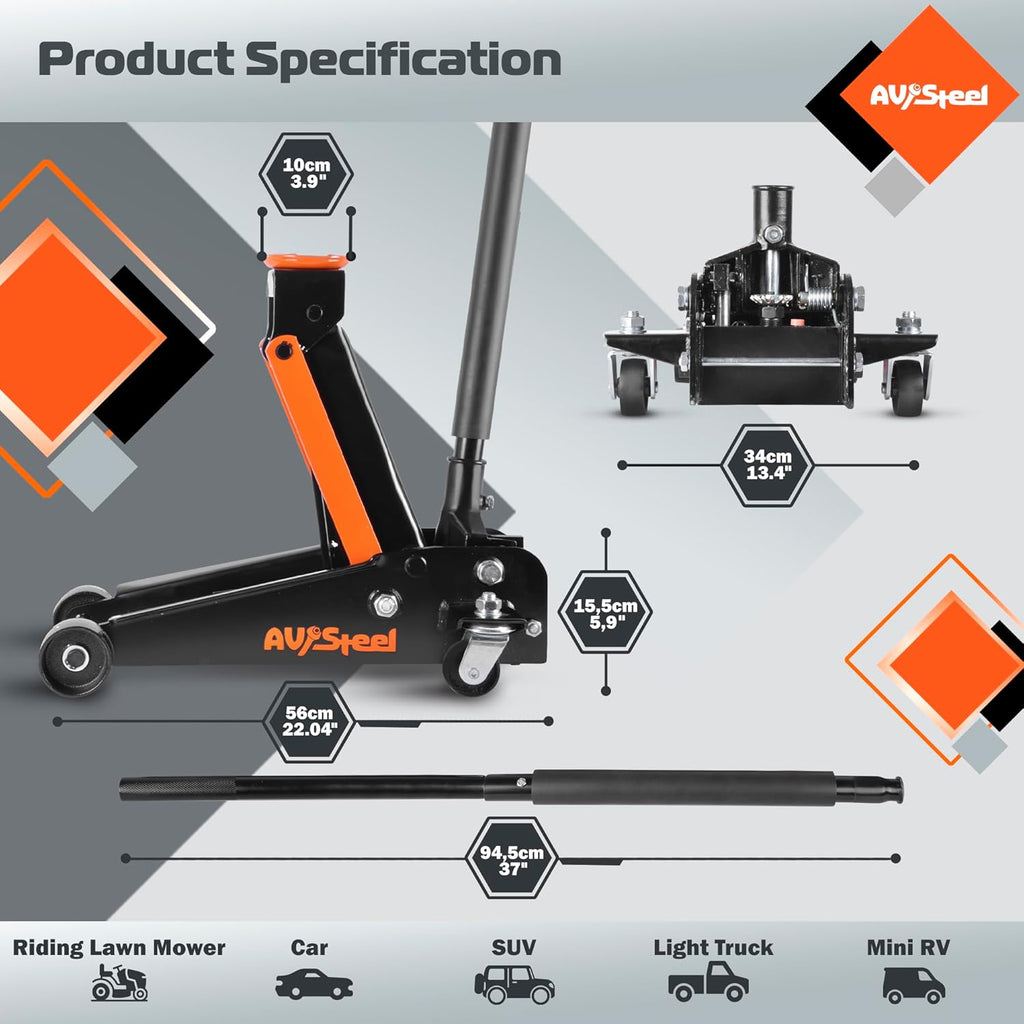 3 Ton Floor Jack (6600 lbs), Heavy Duty Hydraulic Jack for Car, Heavy-Duty Floor Jack with Single Piston Pump, Quick Lift Car Jack 3 ton with Lifting Range 5.5'' to 18.5''