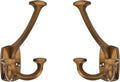 Large Wall Double-Sided Hook 2 Pack Antique Brass Hook Decorative Heavy Duty Solid Large Coat Hooks for Towel Hanging Coats Robe Towel Bags Door Back 2 Prong Hooks