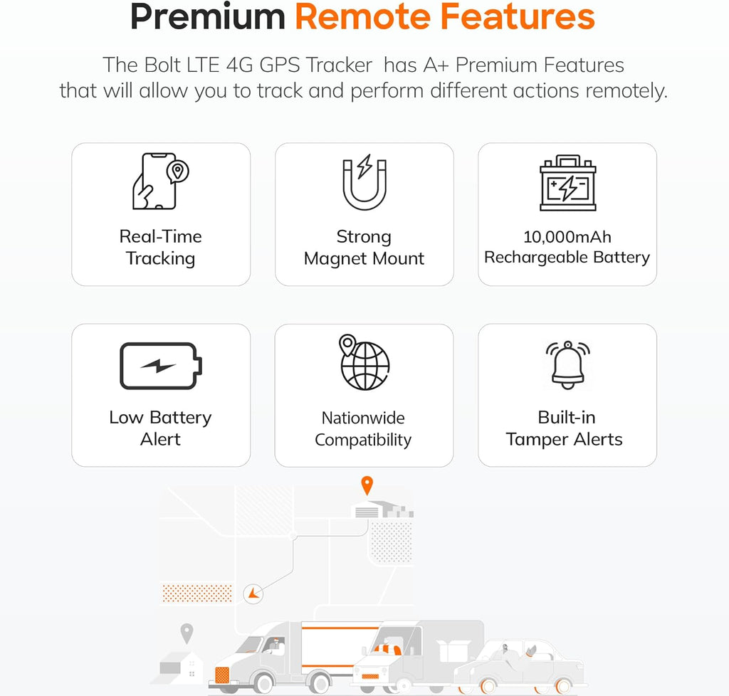 Bolt LTE 4G GPS Tracker for Vehicles, Cars, Trucks, Trailers, RVs, Equipment, & Shipments with 10,000mAh Rechargeable Battery, IP65 Waterproof, Magnetic Mount, Tamper Alerts, Easy Set Up