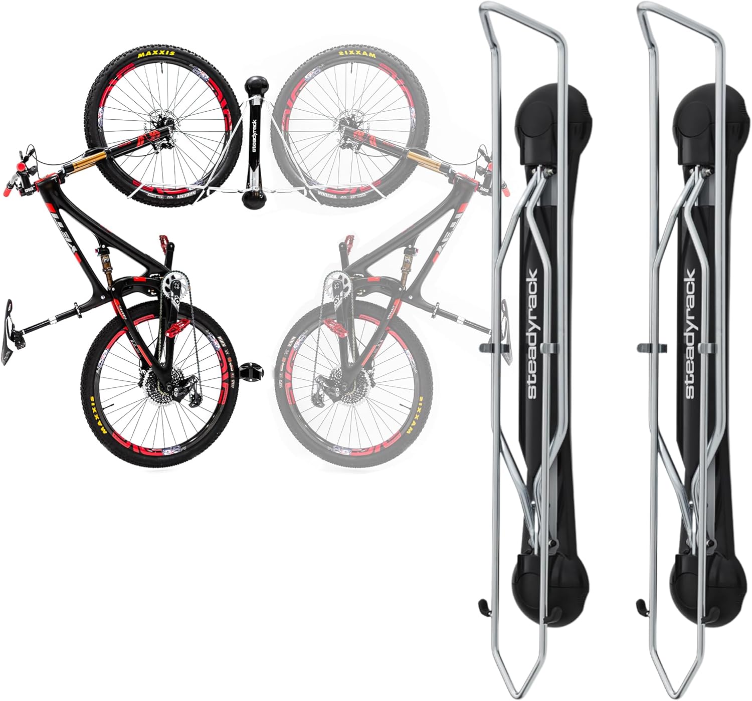 Steadyrack Bike Rack for Mountain Bikes - The Original Wall Mounted Vertical Bike Storage - Fits Wide Tires - Space Saving Pivot Design - Heavy-Duty Steel Rack for Indoor Garage, Apartment or Home Use