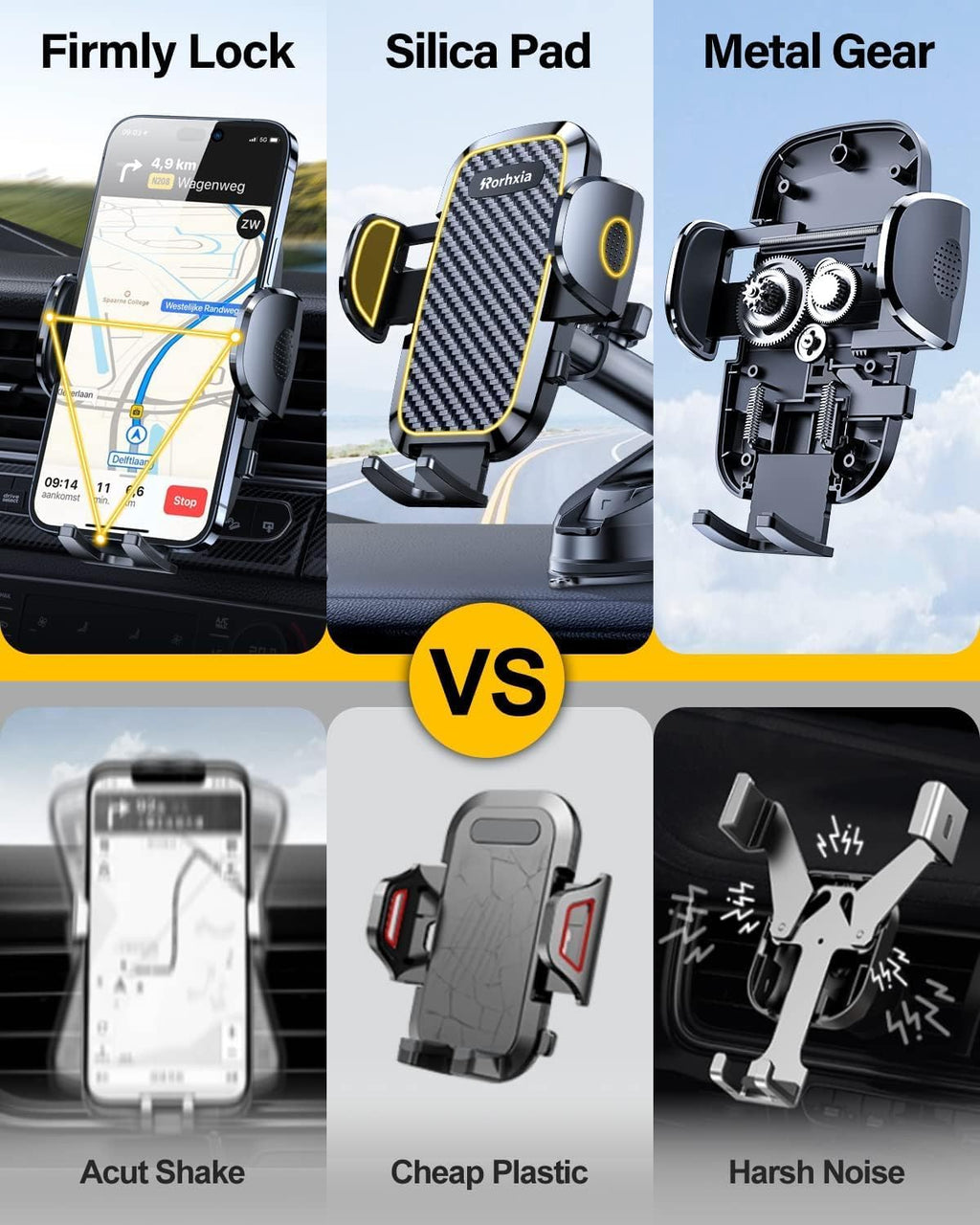 3-in-1 Car Phone Mount [2025 Upgraded Suction Cup] - Dashboard/Vent/Windshield, 60LBS Strong Hold, 360° Rotation, Thick Case Friendly - Fit iPhone 14/Samsung Galaxy & All Phones (Black)