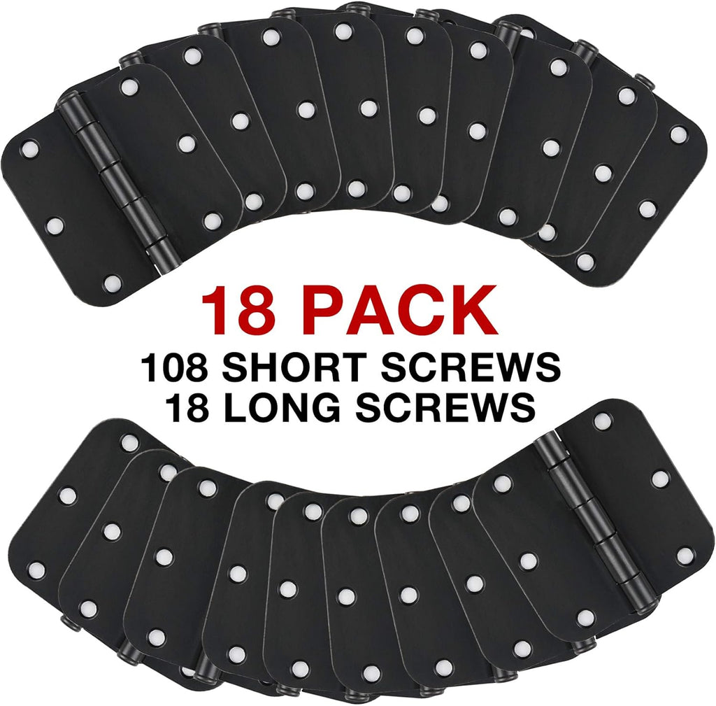 18 Pack Matte Black Door Hinges 3.5 x 3.5 Inch Interior 3 1/2 Inch Door Hinges for Doors Rounded 5/8" Radius Corners Flat Iron Hinge 3 ½"x 3 ½" Door Hardware Controls