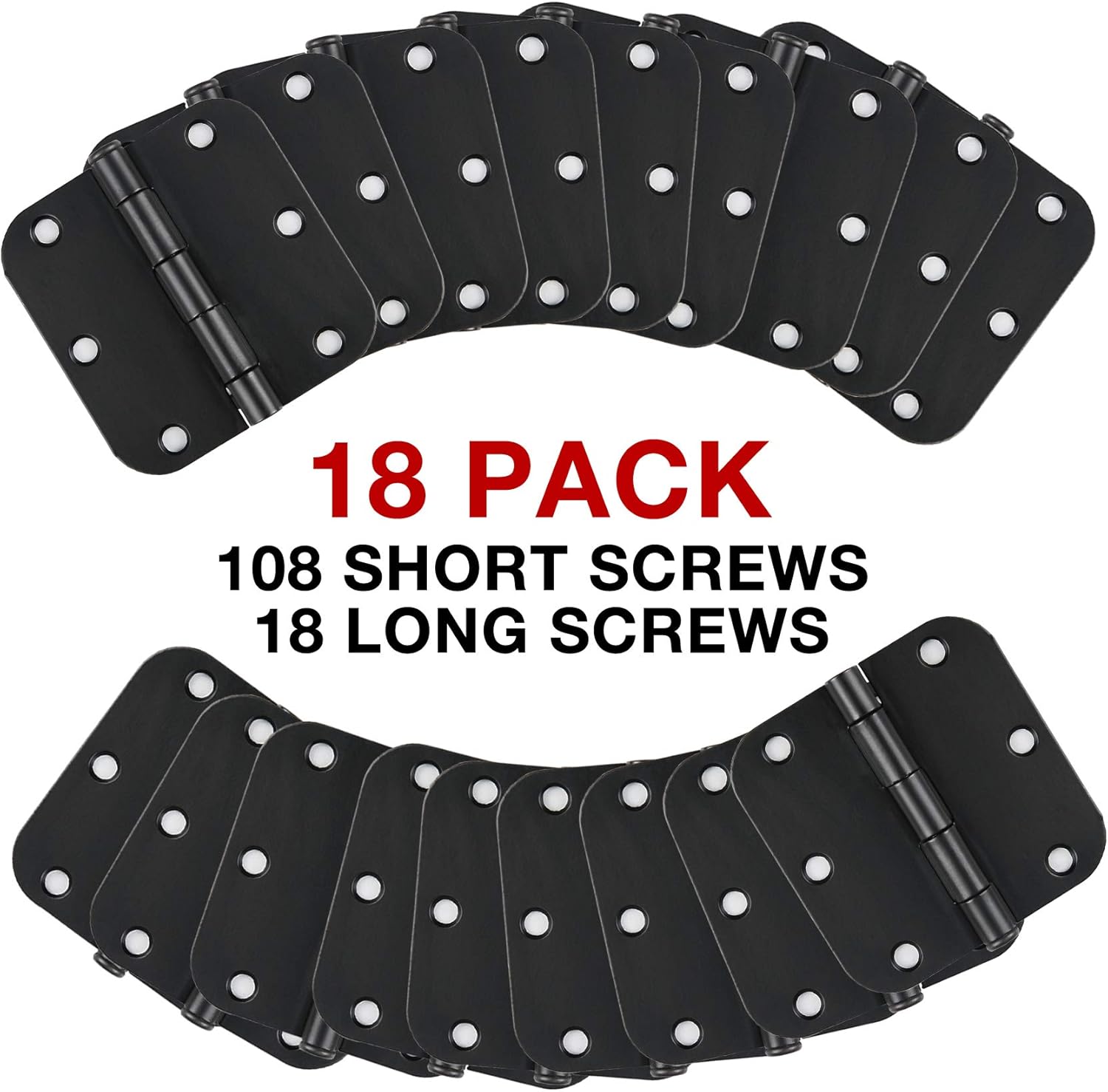 18 Pack Matte Black Door Hinges 3.5 x 3.5 Inch Interior 3 1/2 Inch Door Hinges for Doors Rounded 5/8" Radius Corners Flat Iron Hinge 3 ½"x 3 ½" Door Hardware Controls