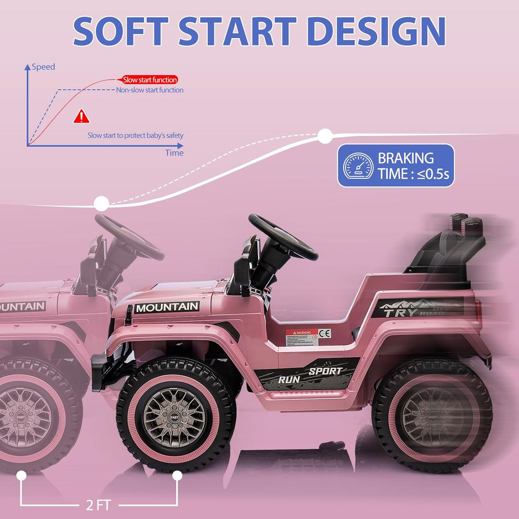 12V Kids Ride on Truck Car, 4 Wheeler Electric Vehicles with Remote Control, Spring Suspension, 3 Speeds, LED Lights, Music, MP3, Battery Powered Ride on Toy Gift for Boys Girls, Light Pink