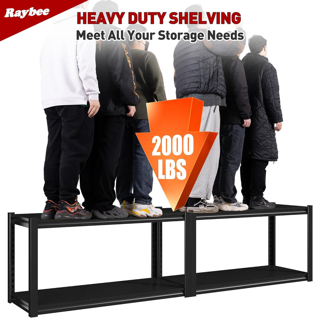 Raybee 40" Wide Heavy Duty Garage Storage Shelves, 3 Pack, Adjustable 4 Tier Metal Shelves for Warehouse, Pantry, Kitchen, 40" W x19 D x57 H, Black