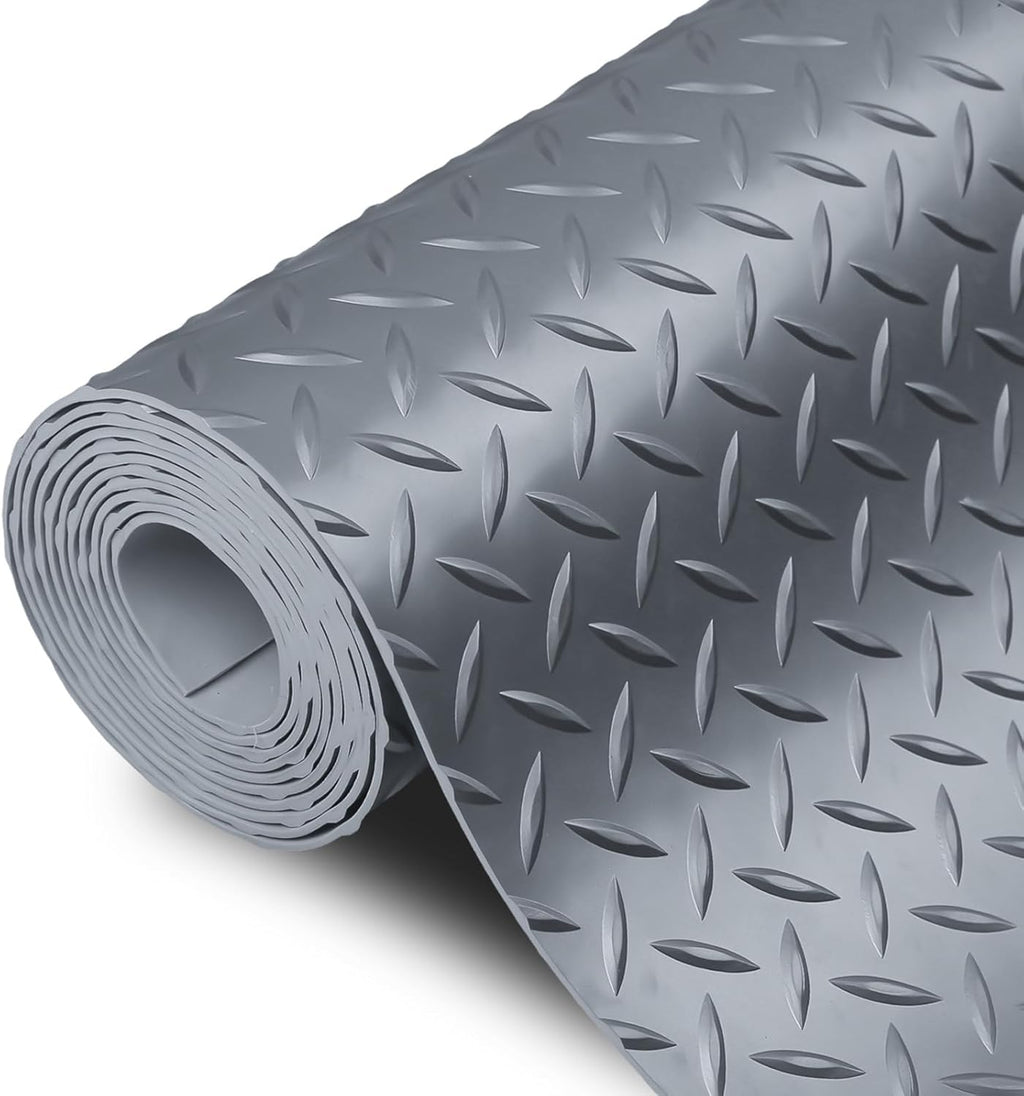 SEAL 6 x 15 Ft Premium Garage Floor Mat, Solid 2.8mm Thick Gray Commercial Grade Heavy Duty Parking Mat for Garage Floor, Golf Cart Parking, Water/Stain Resistant Floor Runner (Embossed Diamond Plate)