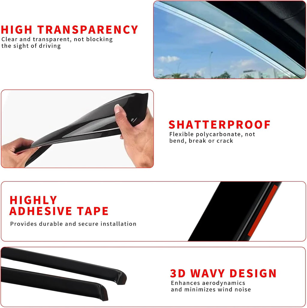4pcs in Channel Rain Guards Fit for Ford Focus Hatchback & Sedan 2018 2019 2020 2021 2022 2023 2024 2025, Durable Window Visors, Side Wind Deflectors Vent Shades Shield, Exterior Car Accessories