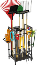 Garden Tool Organizer Rack for Garage, Yard Tool Tower Rack Organizer, Tools Stand Storage with Hooks Black Metal Garden Tools Holder for Yard Shed Garage Organization