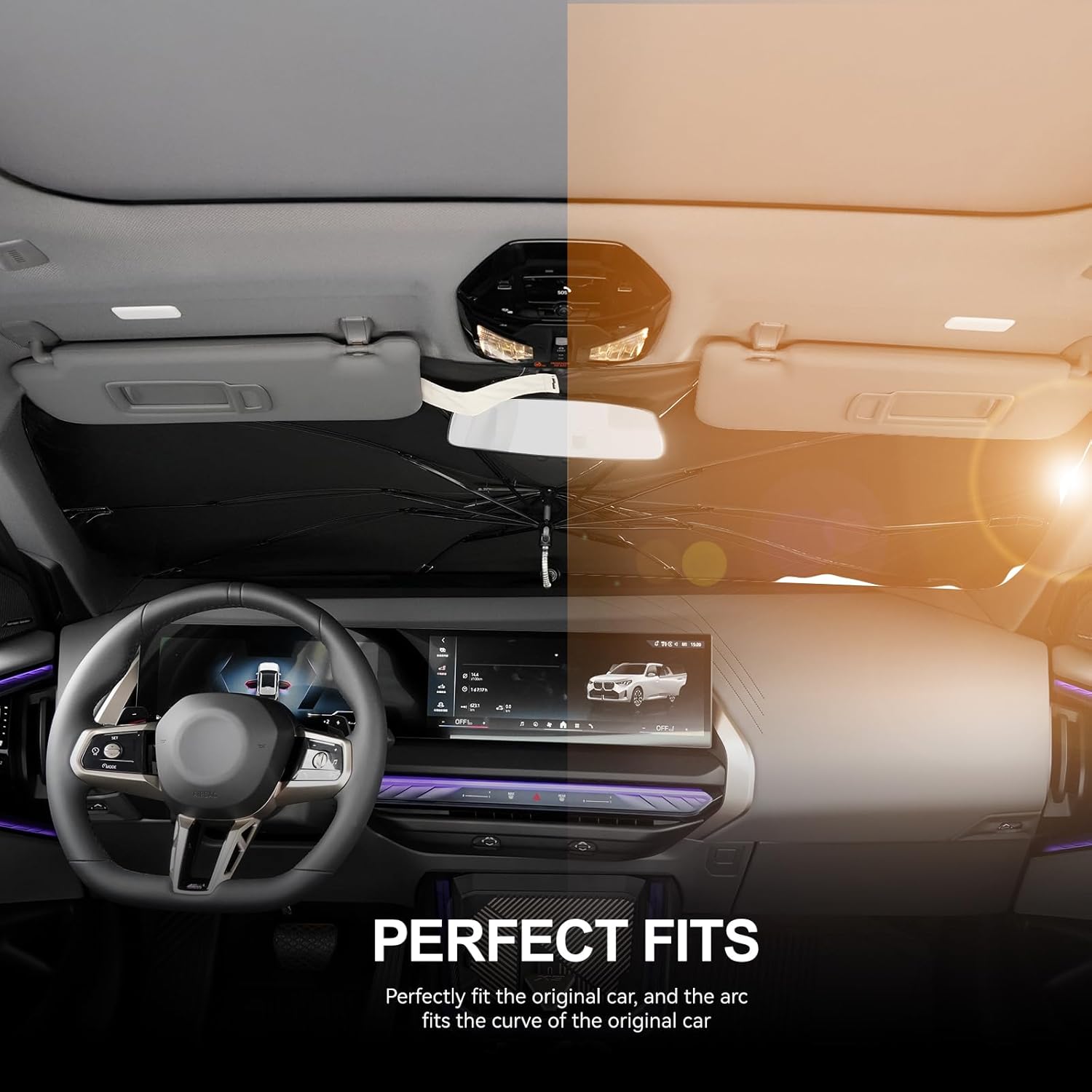 2025 Upgraded for BMW X3 Sunshade, Portable Foldable Sunshade Accessories, [Nano Ice Crystals Coating] UV Protection, Keeps Interior Cool (for BMW X3 2025)
