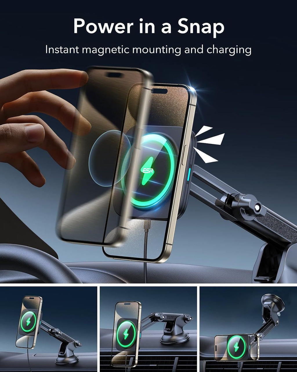 ESR for MagSafe Car Mount Charger, for Magsafe Car Charger, Dashboard/Windshield Magnetic Wireless Phone Charging, 360° Rotation, Magnetic Car Phone Holder for iPhone 16/15/14/13/12, S25,Fast Charging