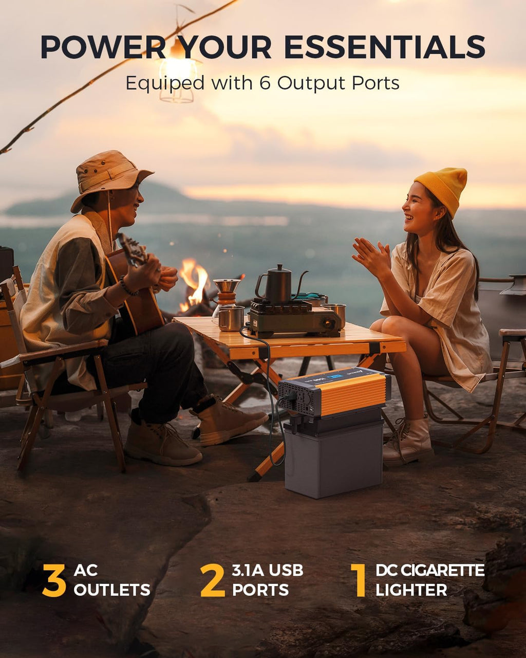 Ampeak 1500W Power Inverter 6.2A Dual USB Ports 3AC Outlets Inverter DC 12V to AC 110V Cigarette Lighter Port 17 Protections for Outdoor Activities, Emergency, RV