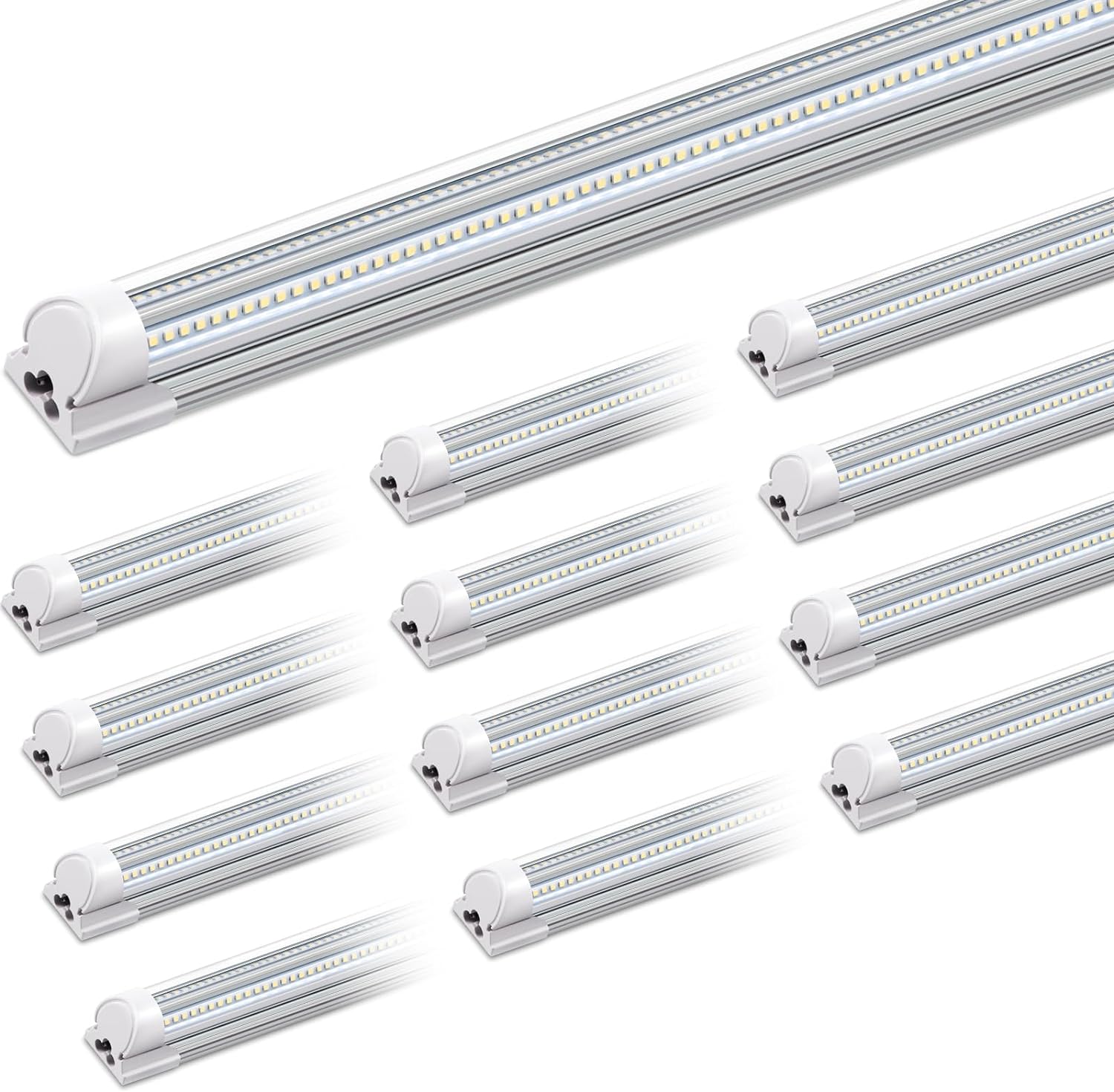 Barrina 8FT LED Shop Light, 100W 15000LM 6500K Super Bright White, Linkable Integrated T8 Shop Lighting with Clear Cover, V Shape 8 Foot LED Tube Lights, Ceiling Lights Fixtures for Garage, 12 Pack