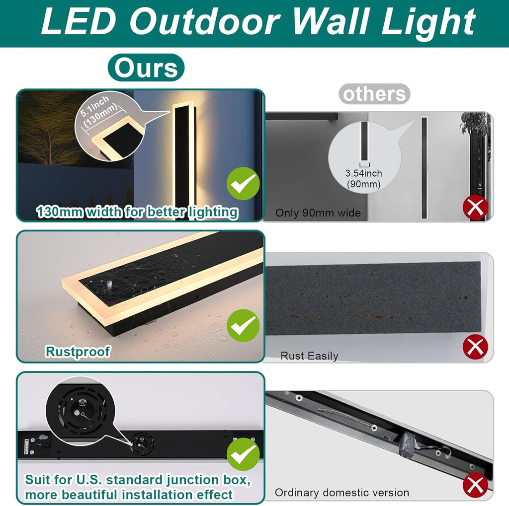 2 Pack Modern Outdoor Long Wall Lights Fixture,40 inch Outdoor LED Wall Sconce Light,Dimmable Outside Wall Led Linear Lights,Exterior Lighting Fixtures for Garage,Porch,Patio,Front Door