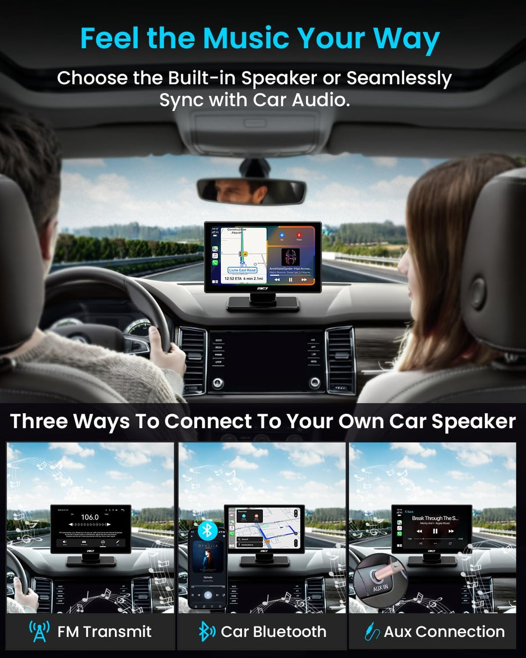 IK5 9" Wireless Apple CarPlay & Android Auto Screen, Portable Car Stereo with 4K Dash Cam & 1080p Backup Camera, Add CarPlay to Any Vehicle, Touchscreen, GPS, Mirror Link