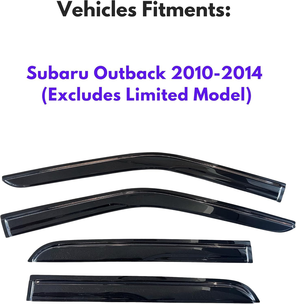 KPY Window Visor Compatible with Subaru Outback 2010-2014 (Excludes Limited Model), 4PC Rain Guard Side Window Vent Deflectors Tape-On Mugen Style, 2010 2011 2012 2013 2014