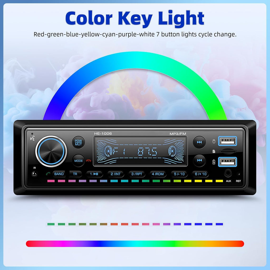 Single Din Bluetooth 5.0 Hands-Free Calling Car Stereo LCD Digital Display FM Radio MP3 Media Player USB/AUX/TF Card Input, USB Fast Charging