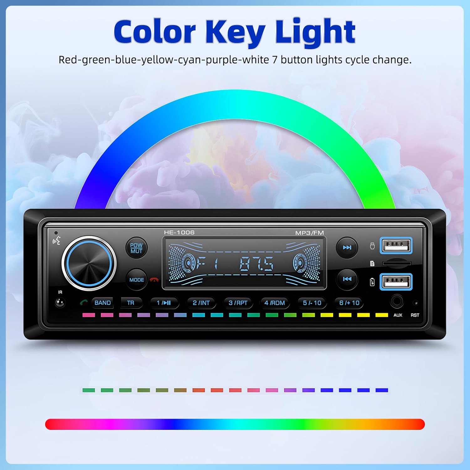 Single Din Bluetooth 5.0 Hands-Free Calling Car Stereo LCD Digital Display FM Radio MP3 Media Player USB/AUX/TF Card Input, USB Fast Charging