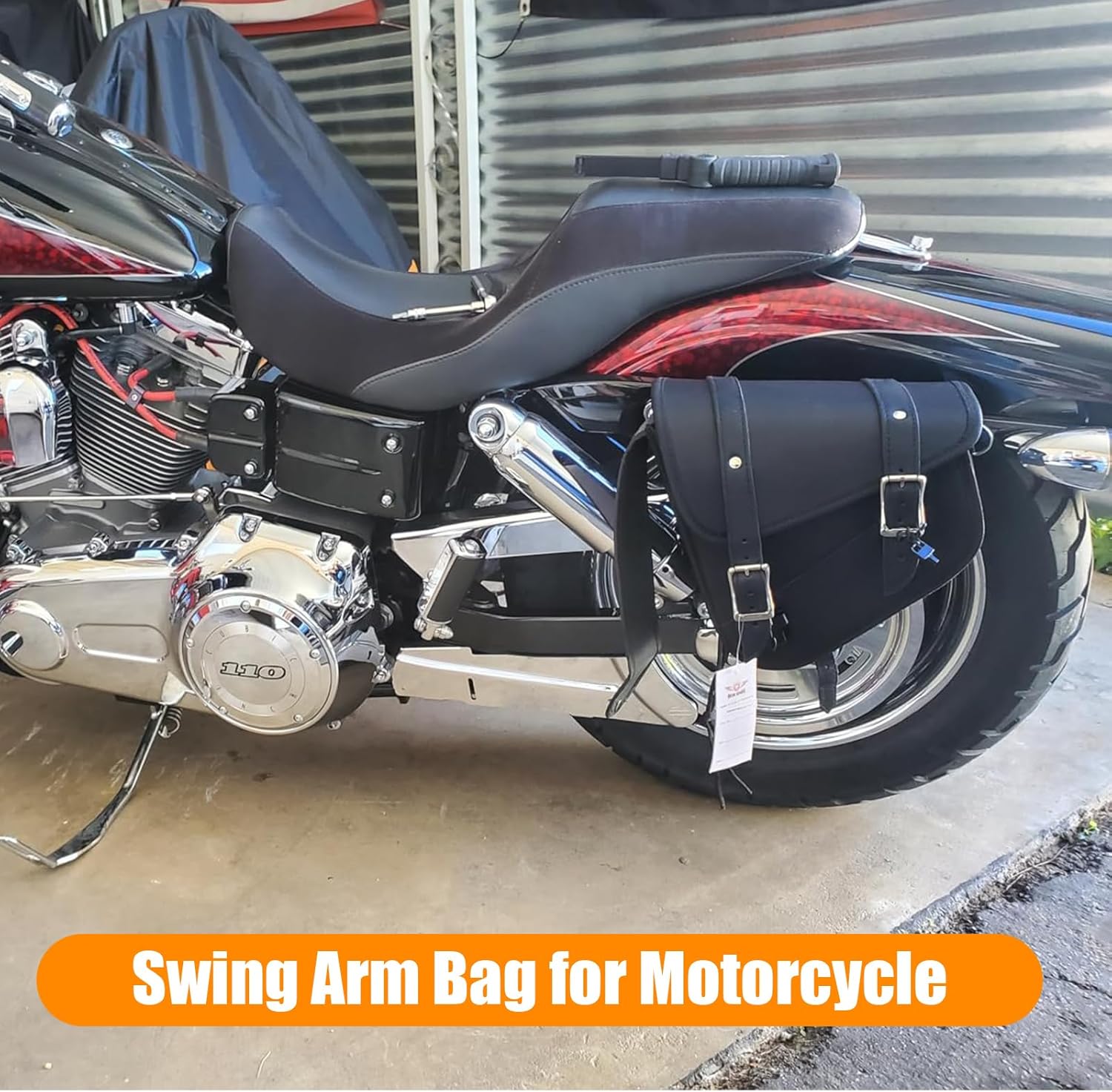 GARGOYLE BELLS Motorcycle Saddle Bags Solo Swing Arm Bag For Sportster Softail PVC Waterproof Motorcycle Luggage Bags for Motorcycle or Bike (Left Side, Black PVC)