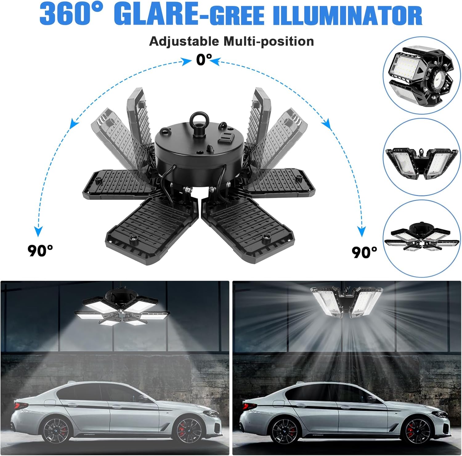LED Garage Lights 4 Pack -180W, 18000LM 6500K Led Shop Light with 6+1 Deformable Panels, Basement Barn Light Garage Ceiling Lights, E26/E27 for Garage, Warehouse, Shop, Basement